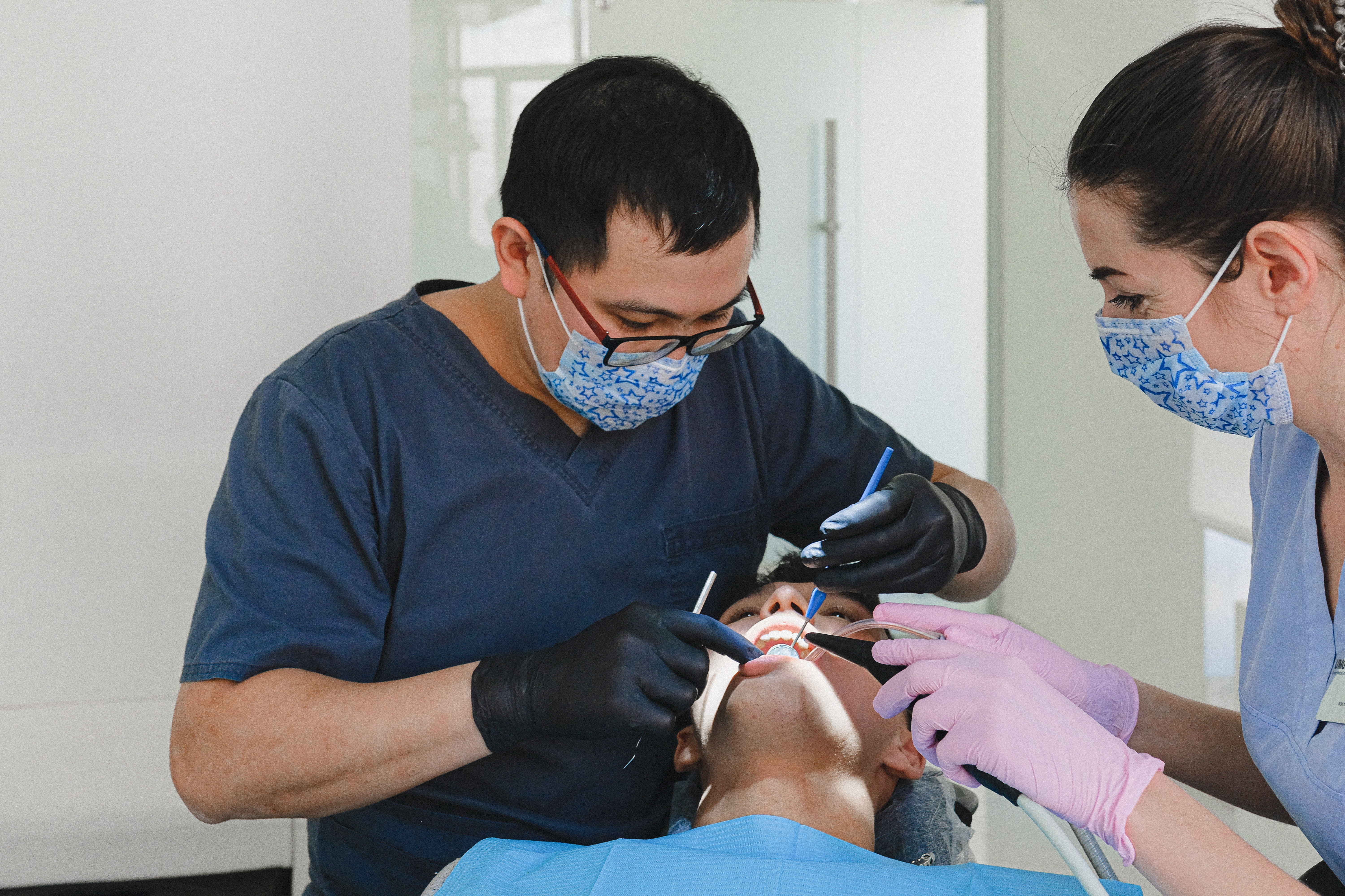 Dentist treating a tooth abscess