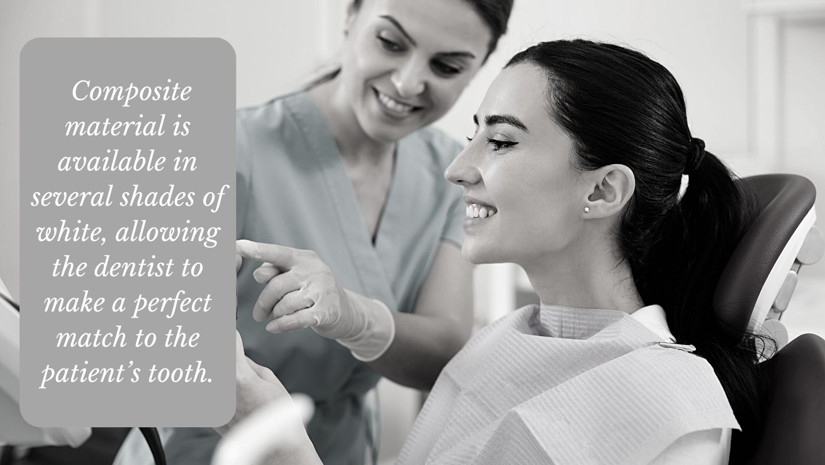 dentist showing patient the new composite filling